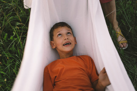 Portrait of a family in nature.の写真素材