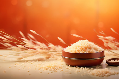 Cosmetic skin care product face cream or mask on background of rice or oatmealの写真素材