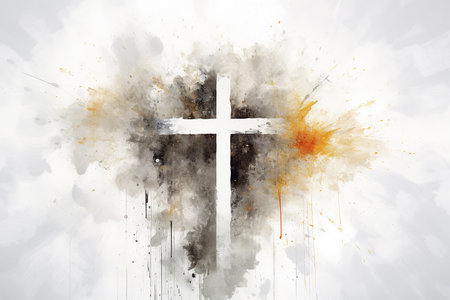 Painting art of an abstract background with cross. Christian illustration.の写真素材