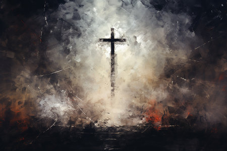 Painting art of an abstract background with cross. Christian illustration.の写真素材