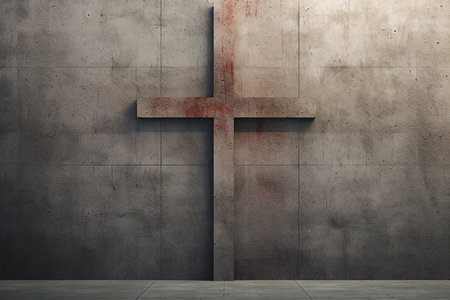 Gray Cross on a concrete wall. Christian illustration.の写真素材