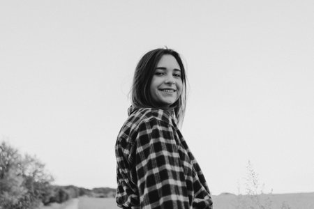 Portrait of a teenage girl on the field.の写真素材