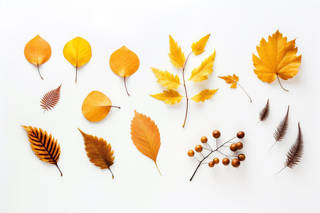 Autumn composition. Autumn dried leaves on white background.の写真素材