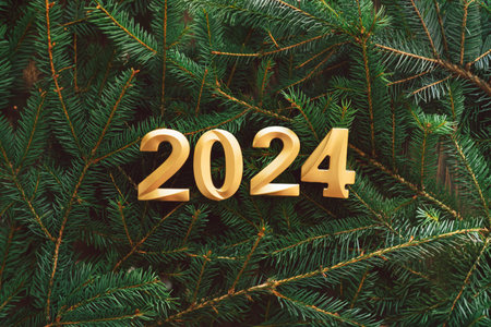 Happy New Years 2024. Many Christmas tree branches.の写真素材