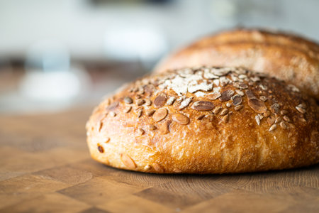 Freshly Baked Sourdough Bread With Seedsの写真素材