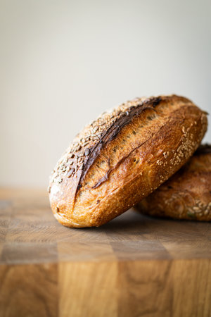 Freshly Baked Sourdough Bread With Seedsの写真素材