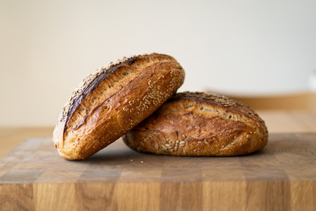 Freshly Baked Sourdough Bread With Seedsの写真素材