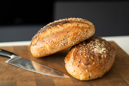 Freshly Baked Sourdough Bread With Seedsの写真素材