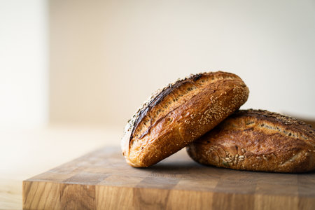 Freshly Baked Sourdough Bread With Seedsの写真素材