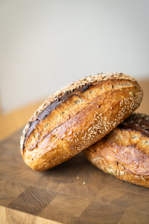 Freshly Baked Sourdough Bread With Seedsの写真素材