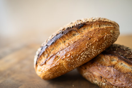 Freshly Baked Sourdough Bread With Seedsの写真素材