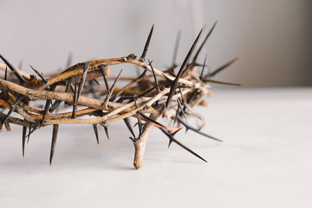 Jesus Crown Thorns and nails and cross on a white background. Easter Dayの写真素材