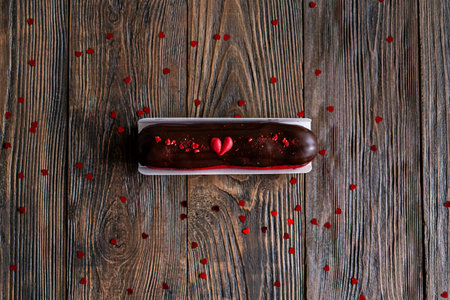 Delicious chocolate eclairs for Valentines Day.の写真素材