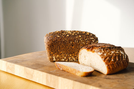 Whole grain, yeast-free healthy sourdough breadの写真素材