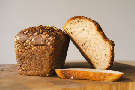 Whole grain, yeast-free healthy sourdough breadの写真素材
