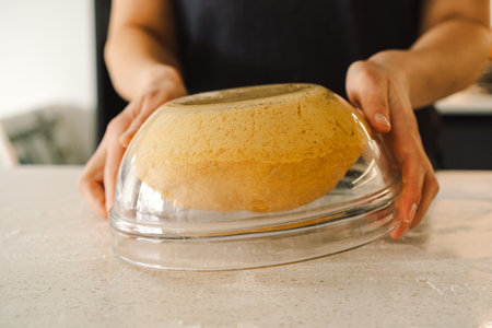 Preparing dough for baking. Healthy sourdough breadの写真素材