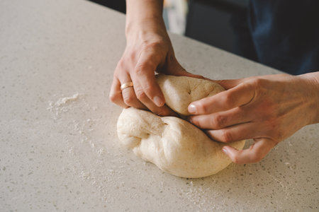 Preparing dough for baking. Healthy sourdough breadの写真素材