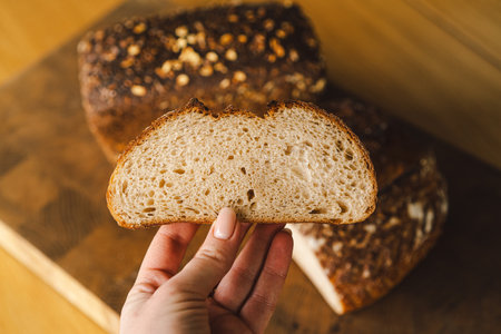 Whole grain, yeast-free healthy sourdough breadの写真素材