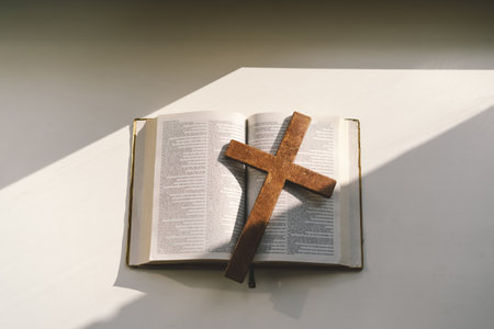 Reading the Holy Bible in home. Concept for faith.