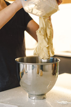 Preparing dough for baking. Healthy sourdough breadの写真素材