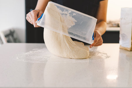 Preparing dough for baking. Healthy sourdough breadの写真素材