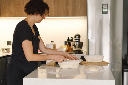 Preparing dough for baking. Healthy sourdough breadの写真素材