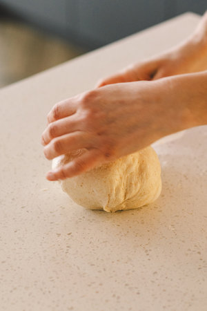 Preparing dough for baking. Healthy sourdough breadの写真素材