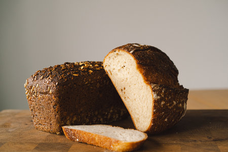 Whole grain, yeast-free healthy sourdough breadの写真素材