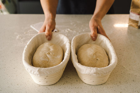 Preparing dough for baking. Healthy sourdough breadの写真素材