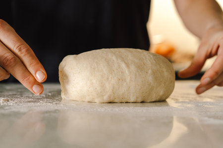 Preparing dough for baking. Healthy sourdough breadの写真素材