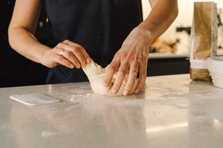 Preparing dough for baking. Healthy sourdough breadの写真素材