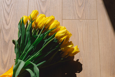 A bouquet of yellow tulips flowersの写真素材