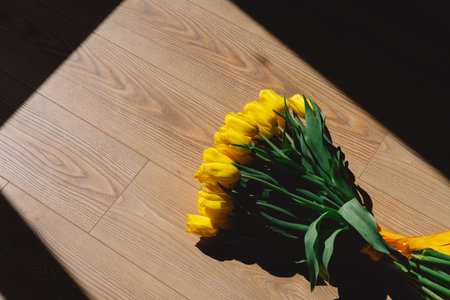 A bouquet of yellow tulips flowersの写真素材