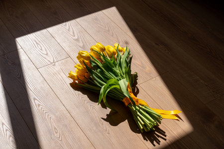 A bouquet of yellow tulips flowersの写真素材