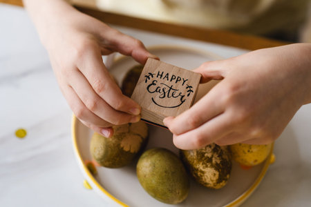 Minimalist Easter eggs dyed with natural colors. Happy Easter Day