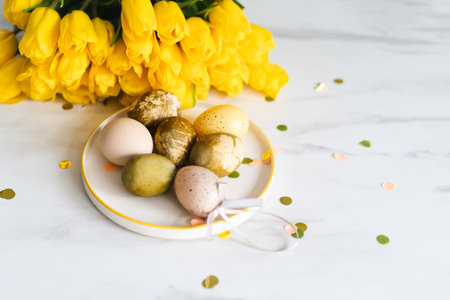 Minimalist Easter eggs dyed with natural colors. Happy Easter Day