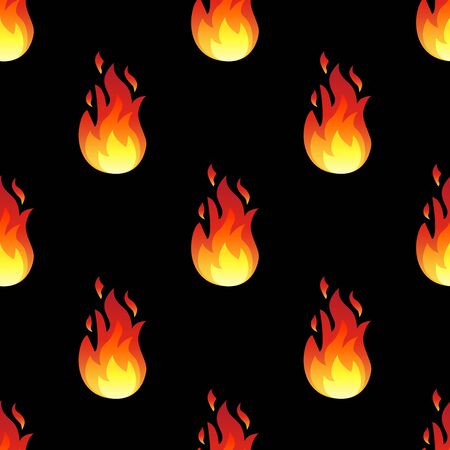 Seamless pattern with fire flames isolated on black background.のイラスト素材