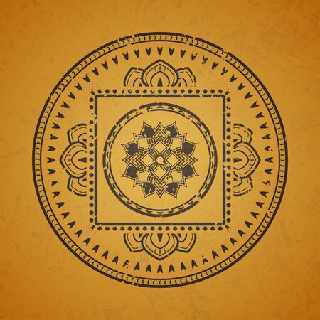 Vintage mandala on old paper. Vector image.のイラスト素材