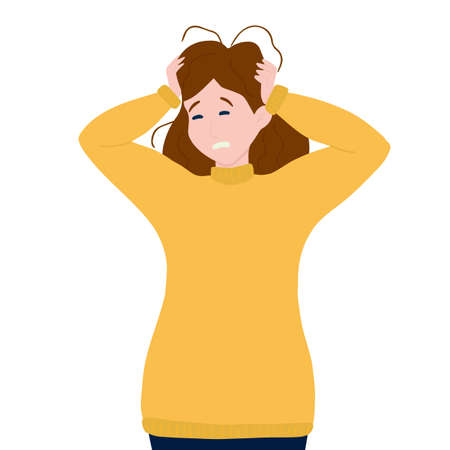 Vector illustration: upset woman holds her head.のイラスト素材