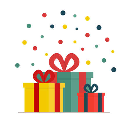 Flat vector illustration: gift boxes. Merry christmas and happy new year.のイラスト素材