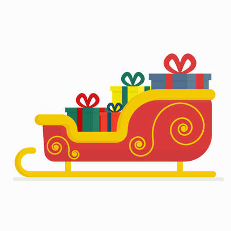 Flat vector illustration: santa claus sleigh with gifts.のイラスト素材