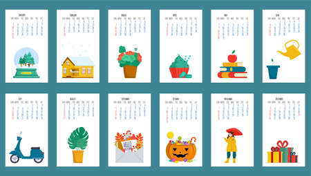 Vector illustration: calendar for 2021. Starts on Sunday.のイラスト素材