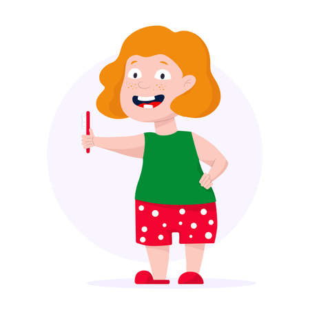 Vector illustration: child is holding a toothbrush.のイラスト素材