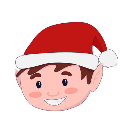 Vector illustration: cute Christmas elf wearing Santa Claus hat. Santas helper.