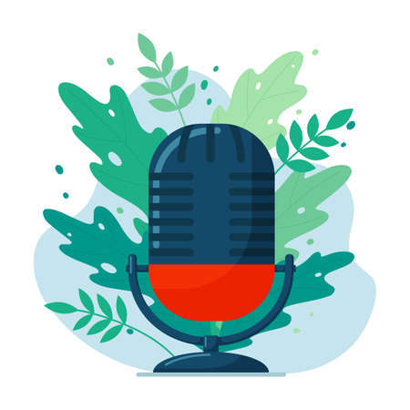 Flat vector illustration: Studio microphone. Podcast concept.のイラスト素材