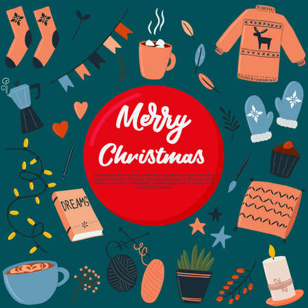 Vector illustration: Christmas card in hygge style.のイラスト素材