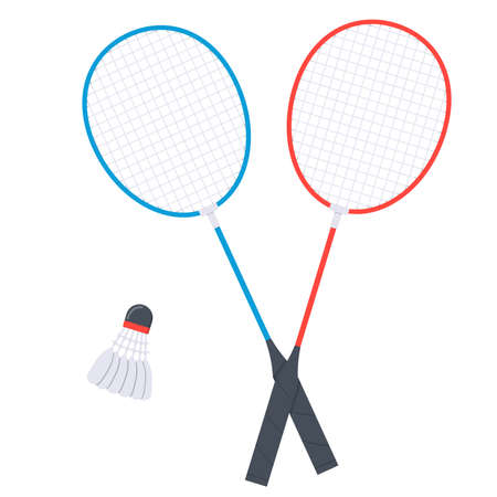 Two badminton rackets and a shuttlecock. Illustration isolated on white background.のイラスト素材