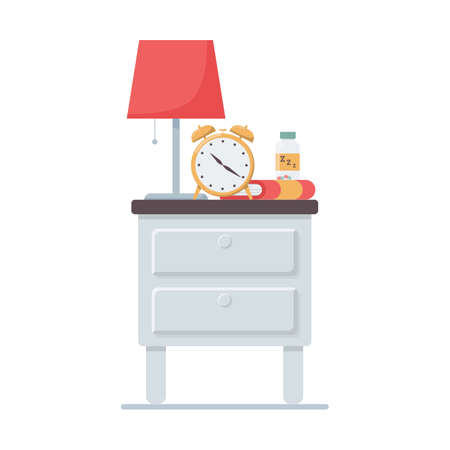 Bedside table with sleeping pills. Vector illustration isolated on white background.のイラスト素材