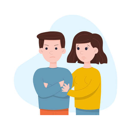 A woman supports an angry man. Friendly and family support concept.のイラスト素材