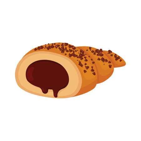 Croissant with chocolate chips. Vector illustration of sweet pastries isolated on white background. Illustration for the site, catalog, menu and more.のイラスト素材